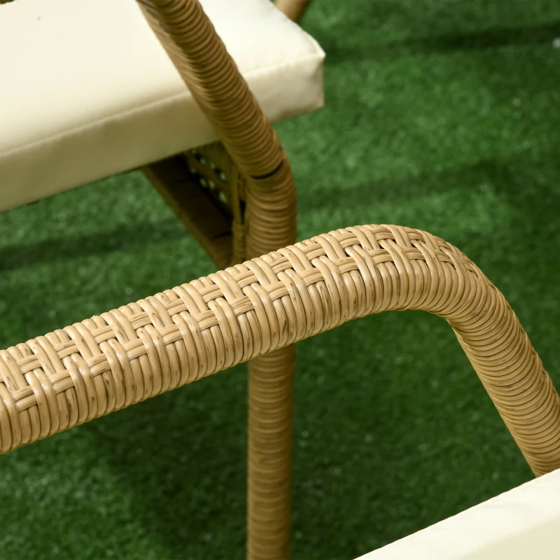 Outsunny Conjunto de Jardim Refeição de Vime PE com 7 Peças Mesa com Bancada de Vidro e 6 Cadeiras Empilháveis Areia e Bege