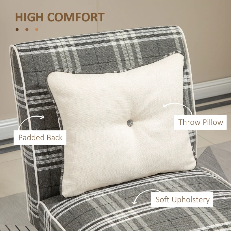 HOMCOM Accent Chair, Slipper Chair with Pillow and Rubber Wood Legs,  Kitchen Dining Room Chairs for Living Room, Bedroom, Grey