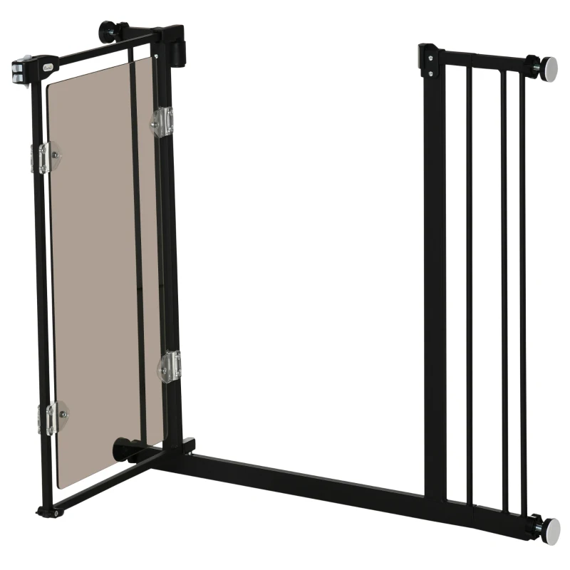 PawHut Pressure Fit Safety Gate, Dog Gate for Doorways and Staircases with Auto Closing Door Double Locking, Acrylic Panel, Extensions Kit, 74-80 cm/84-90 cm - Black