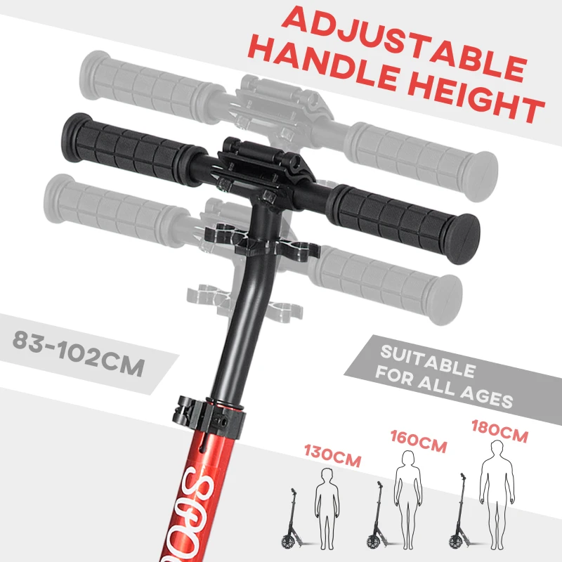 HOMCOM Foldable Adjustable Kick Scooter, with Dual Shock Absorber and ABEC-9 Bearing - Red