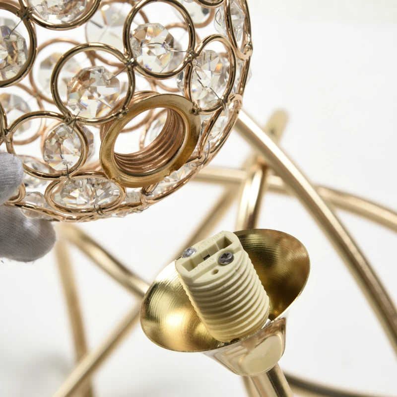 HOMCOM Crystal Chandelier Modern Pendant Light for Living Room with 5 Ball Lampshades 5 G9 Bulbs Required Gold Tone