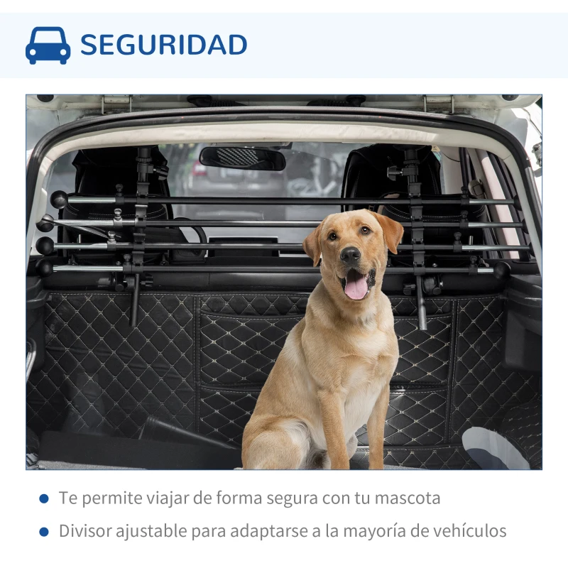 PawHut Reja de Seguridad de Coche para Perros Ajustable 85-140x40-50 cm Rejilla Separadora para Mascotas Negro