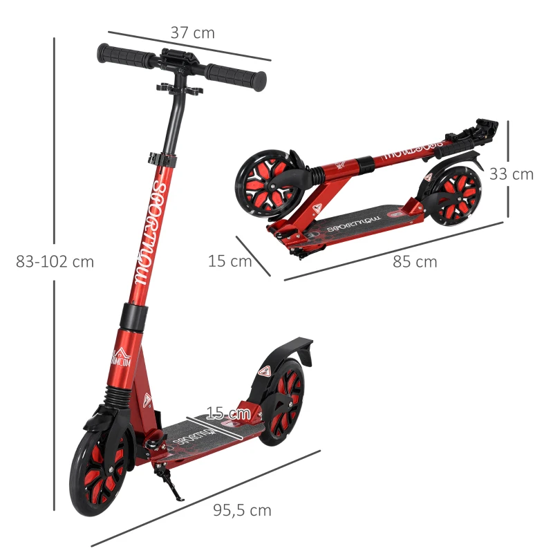 HOMCOM Foldable Adjustable Kick Scooter, with Dual Shock Absorber and ABEC-9 Bearing - Red