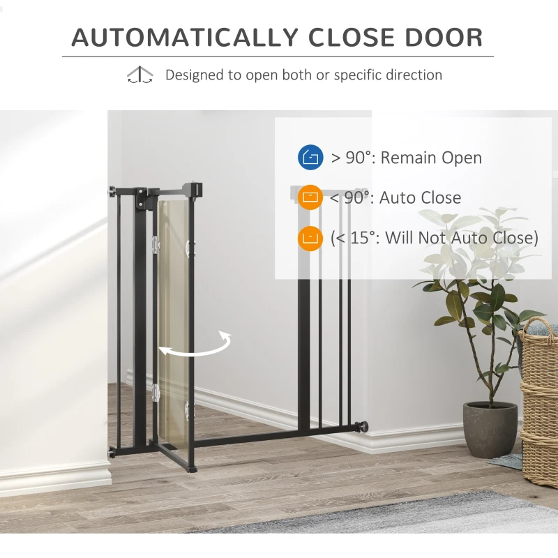 PawHut Pressure Fit Safety Gate, Dog Gate for Doorways and Staircases with Auto Closing Door Double Locking, Acrylic Panel, Extensions Kit, 74-80 cm/84-90 cm - Black
