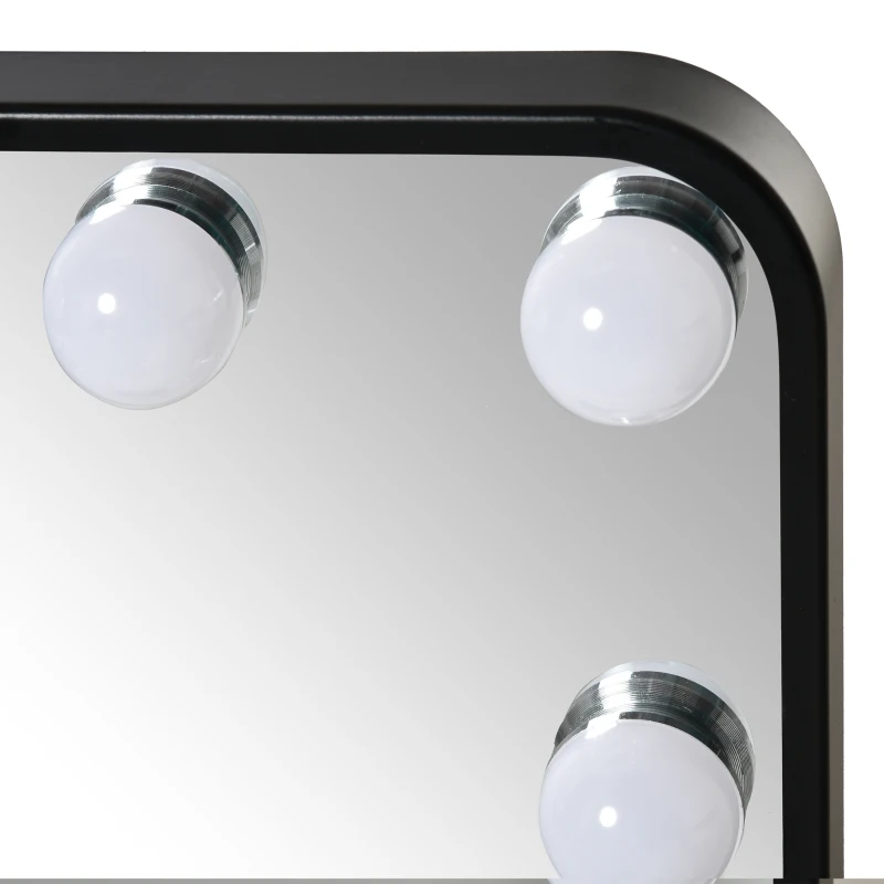 HOMCOM Vanity Mirror with LED Lights, Tabletop Makeup Mirror with 12 Dimmable Bulbs, Memory Function and Metal Frame, Black