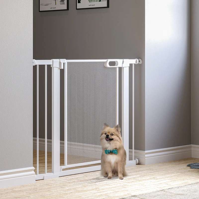 PawHut Dog Barrier for House, Dog Safety Gate for Doorways and Staircases, w/ Auto Closing Door, w/ Double Locking - White