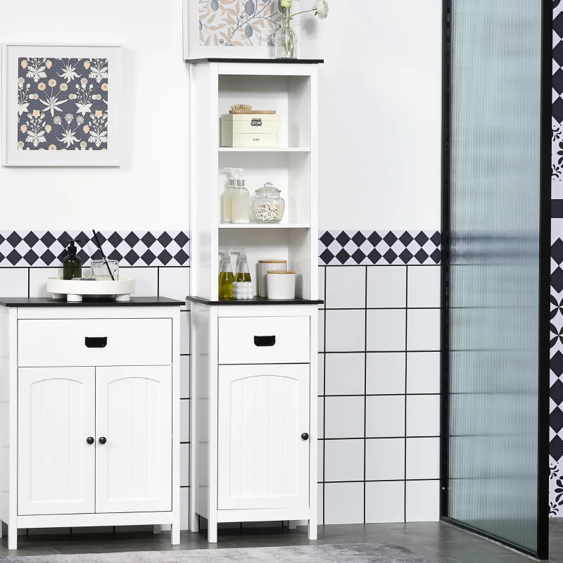 kleankin Tall Bathroom Cabinet, Freestanding Tallboy Storage Unit with Drawer and Adjustable Shelf for Living Room, White