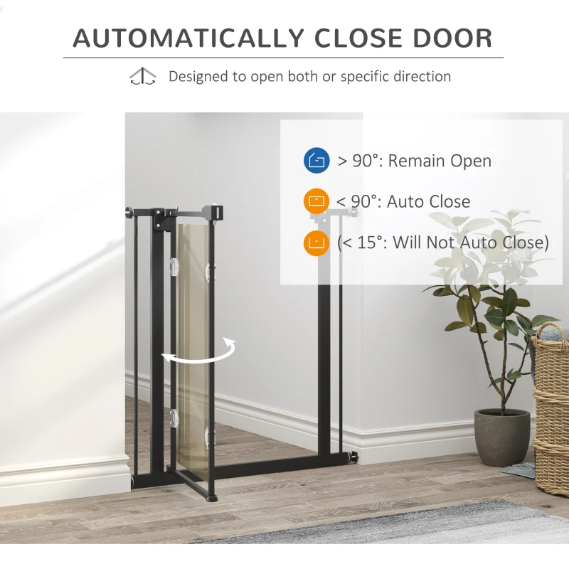 PawHut Pressure Fit Safety Gate, Dog Gate for Doorways and Staircases with Auto Closing Door Double Locking, Acrylic Panel, 74-80 cm - Black