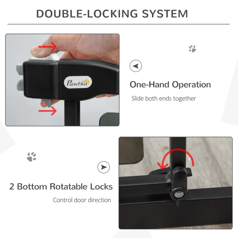 PawHut Pressure Fit Safety Gate, Dog Gate for Doorways and Staircases with Auto Closing Door Double Locking, Acrylic Panel, 74-80 cm - Black