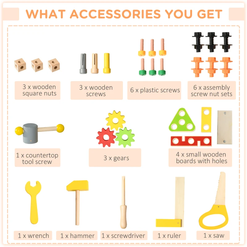 HOMCOM Kids Workbench Playset, with 31 Pieces, for Ages 3-6 Years