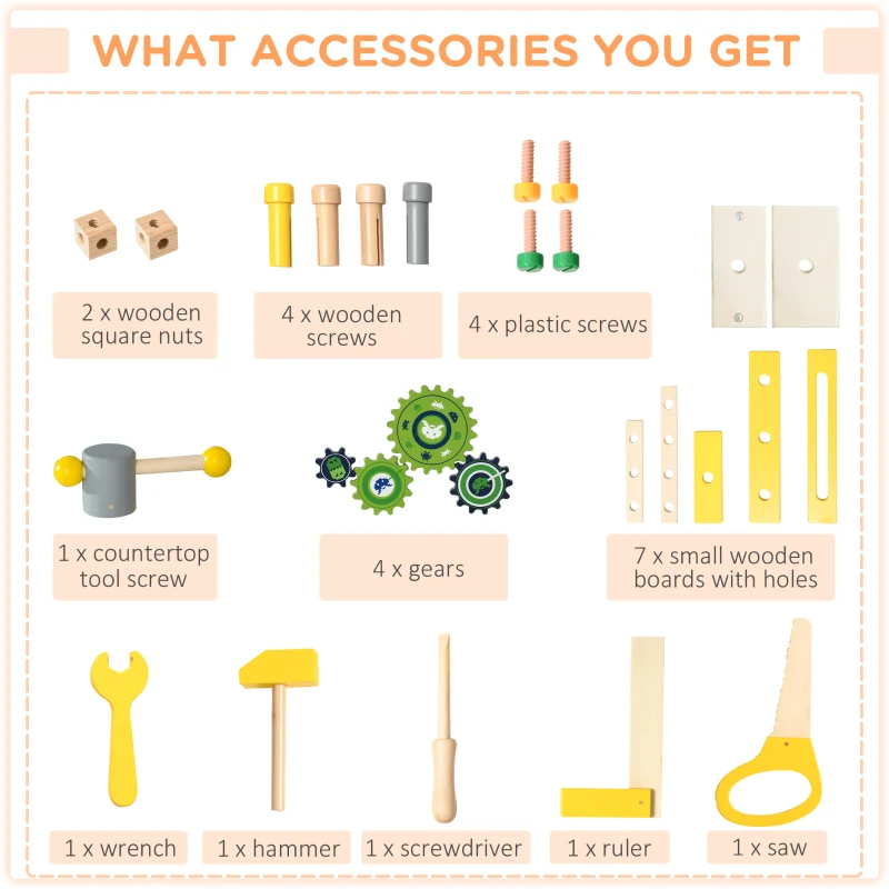 HOMCOM Kids Workbench Playset, with 31 Pieces, for Ages 3-6 Years