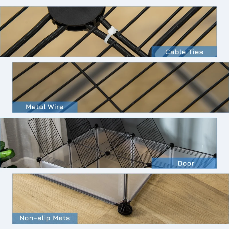 PawHut Small Dog Pen Indoor, DIY, w/ Door Bottom 22 Panels Small Animal Cage for Guinea Pigs Rabbit Chinchilla Transparent