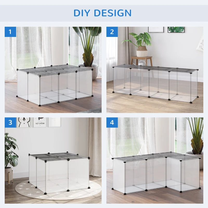 PawHut Small Dog Pen Indoor, DIY, w/ Door Bottom 22 Panels Small Animal Cage for Guinea Pigs Rabbit Chinchilla Transparent