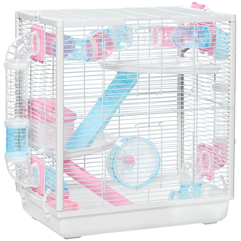 PawHut Hamster Cage for Small Rodents, with Tunnel Tube, Exercise Wheel ...