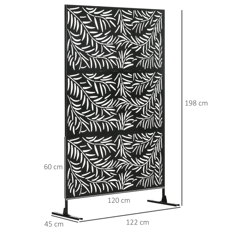 Outsunny Sichtschutzwand, wetterbeständig, Stahl, 122 cm x 45 cm x 198 cm, Schwarz