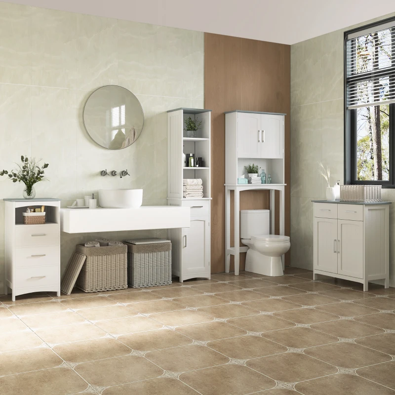 kleankin Freestanding Bathroom Cabinet, Storage Cupboard with 2 Drawers, Double Doors, Adjustable Shelf, White