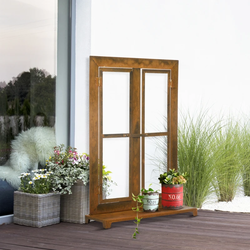 Outsunny Decorative Window Frame for the Garden, Vintage Design, 55 cm x 19 cm x 80 cm, Metal, Brown