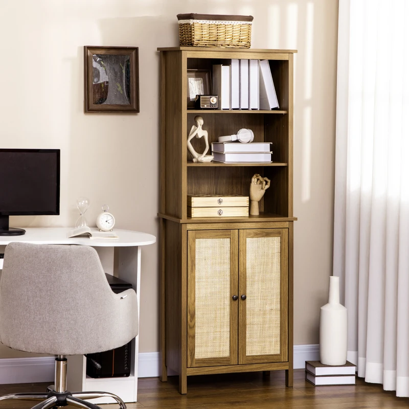 HOMCOM Mobile Libreria Stile Boho in Legno con 3 Ripiani e Armadietto a 2 Ante, 60x34.5x162 cm