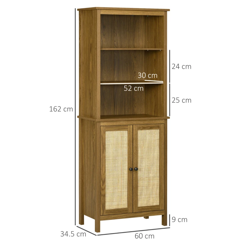 HOMCOM Mobile Libreria Stile Boho in Legno con 3 Ripiani e Armadietto a 2 Ante, 60x34.5x162 cm