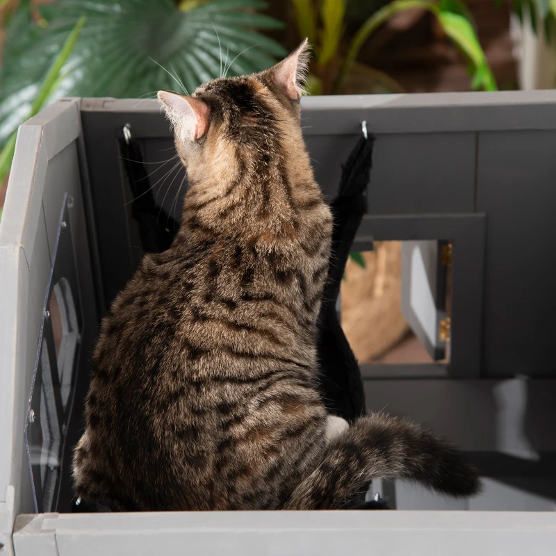 PawHut Solid Wood Cat Condos Natural Water Proof Outdoor 2-Floor Pet Shelter