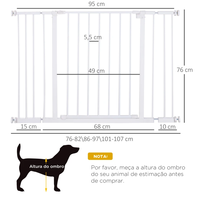 PawHut Barreira de Segurança para Animais de Estimação Extensível para Escadas e Portas Barreira de Segurança para Cães 76-107x76 cm Branco