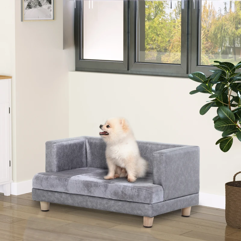 PawHut Pet Sofa Dog Bed Couch Wooden Frame Plush Cover Foam Cushion Puppy Kitten Lounge For Small Dog Cat 68 x 41 x 32 cm