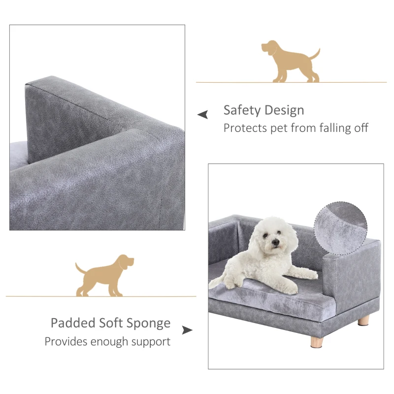 PawHut Pet Sofa Dog Bed Couch Wooden Frame Plush Cover Foam Cushion Puppy Kitten Lounge For Small Dog Cat 68 x 41 x 32 cm