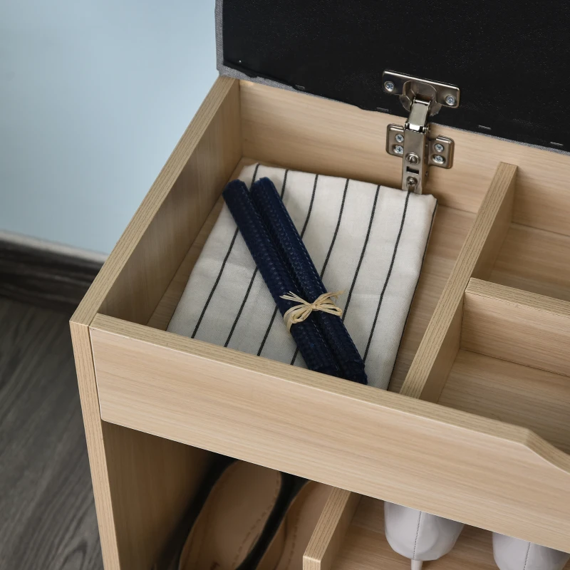 HOMCOM Shoe Storage Bench, Shoe Rack with Padded Cushion, Organizer for Hallway, Entryway,  Living Room, Oak