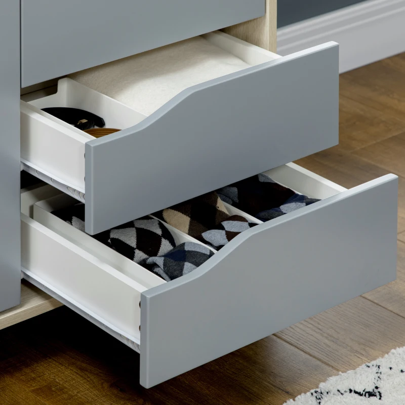 HOMCOM Dulap cu 2 usi din PAL si MDF cu sina pentru agatat, 3 rafturi si 2 sertare pentru sufragerie si dormitor, 88,9x50,1x184,5 cm(m-8)