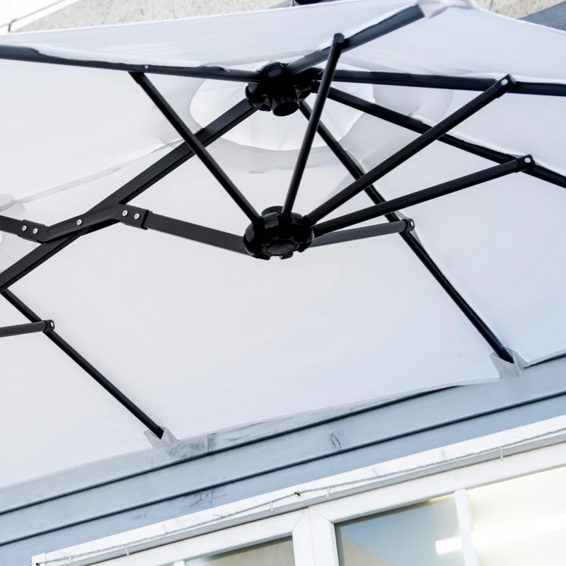 Outsunny Umbrela de soare de gradina basculabila dubla cu deschidere cu manivela, copertina cu orificii cu ventilatie si 12 nervuri, 295x152x222cm, alb