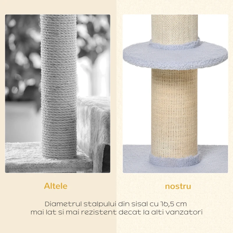 PawHut Ansamblu de joaca pentru pisici cu culcus, perna si tapiterie din plus, stalp din franghie de sisal, 45x45x91cm, albastru deschis