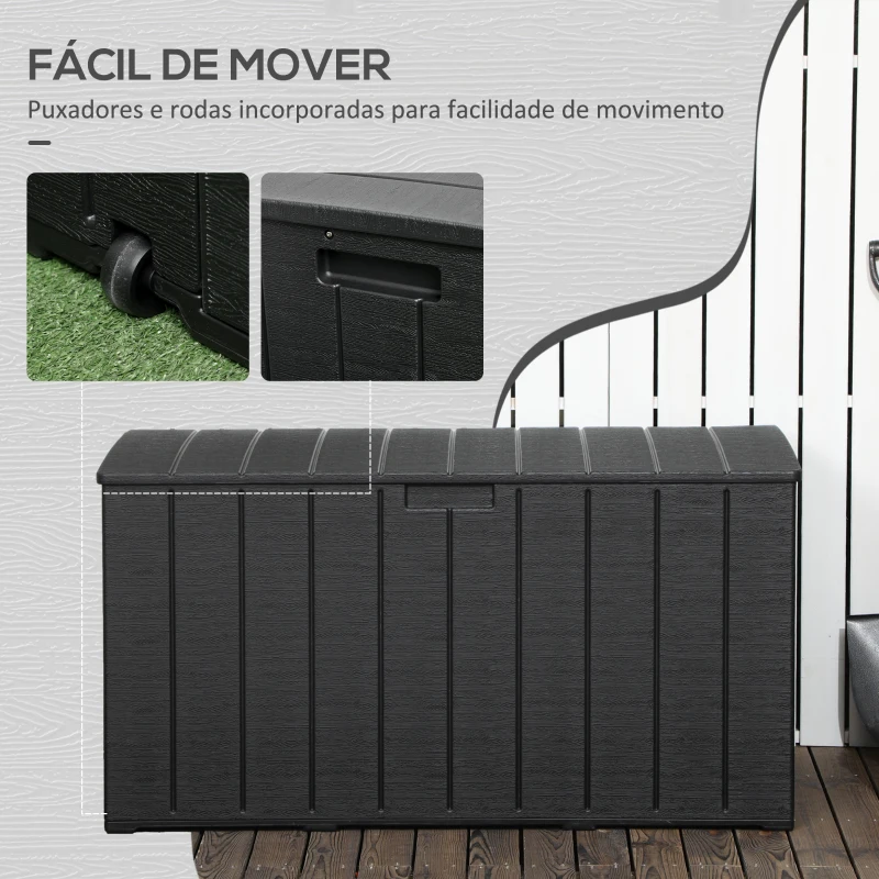 Outsunny Baú de Armazenamento Exterior 366L com Parede Dupla Rodas Alças para Varanda Pátio Carga 100 kg 122,4x62x64,5 cm Preto
