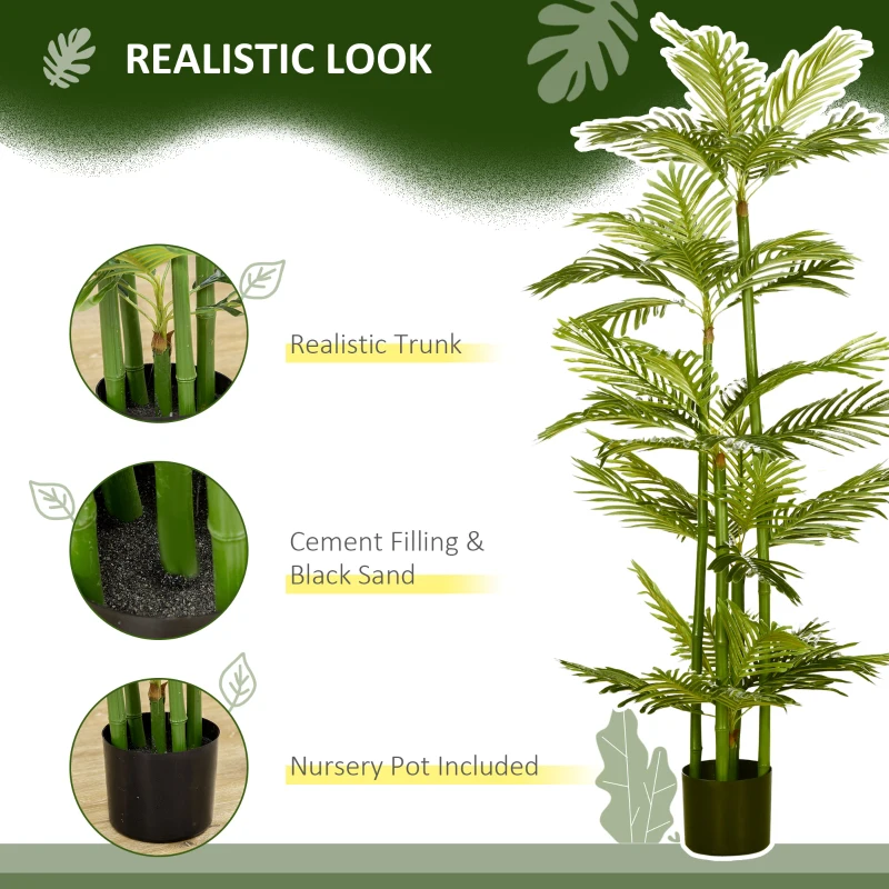 HOMCOM Planta artificiala Palmier tropical in ghiveci cu 45 de frunze, pentru decorul casei interior exterior, 140 cm, Verde