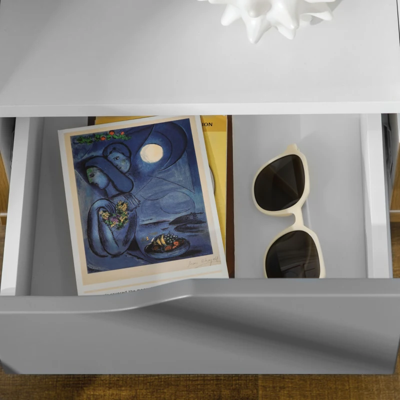 HOMCOM Set de 2 noptiere moderne cu sertar si raft, noptiere din lemn MDF, 36,8x33x43,8cm, alb si gri