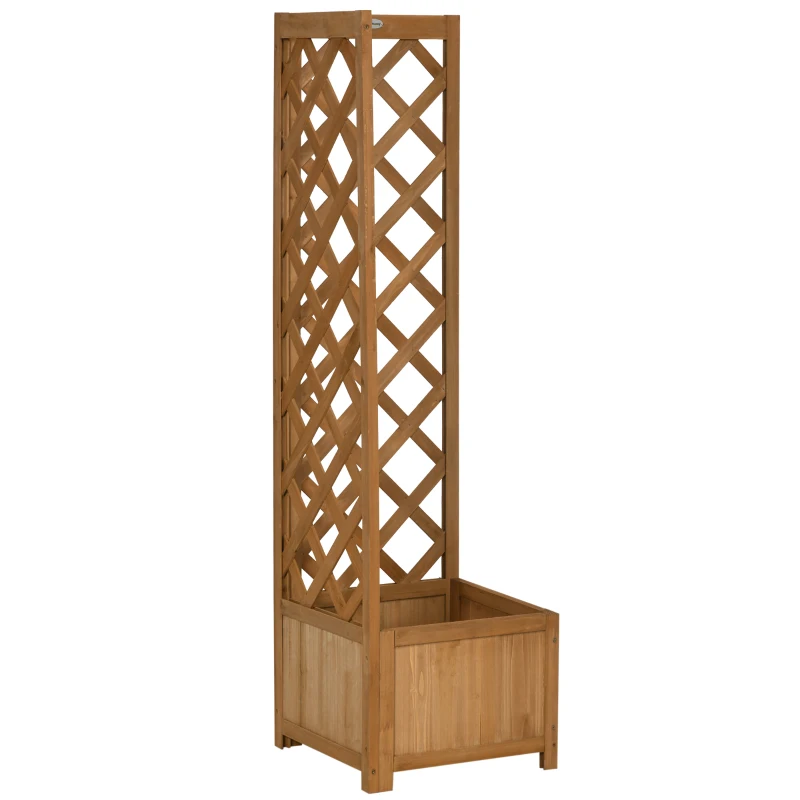 Outsunny Jardiniera de gradina din lemn de brad maro cu grila pentru plante cataratoare, 40x40x145cm
