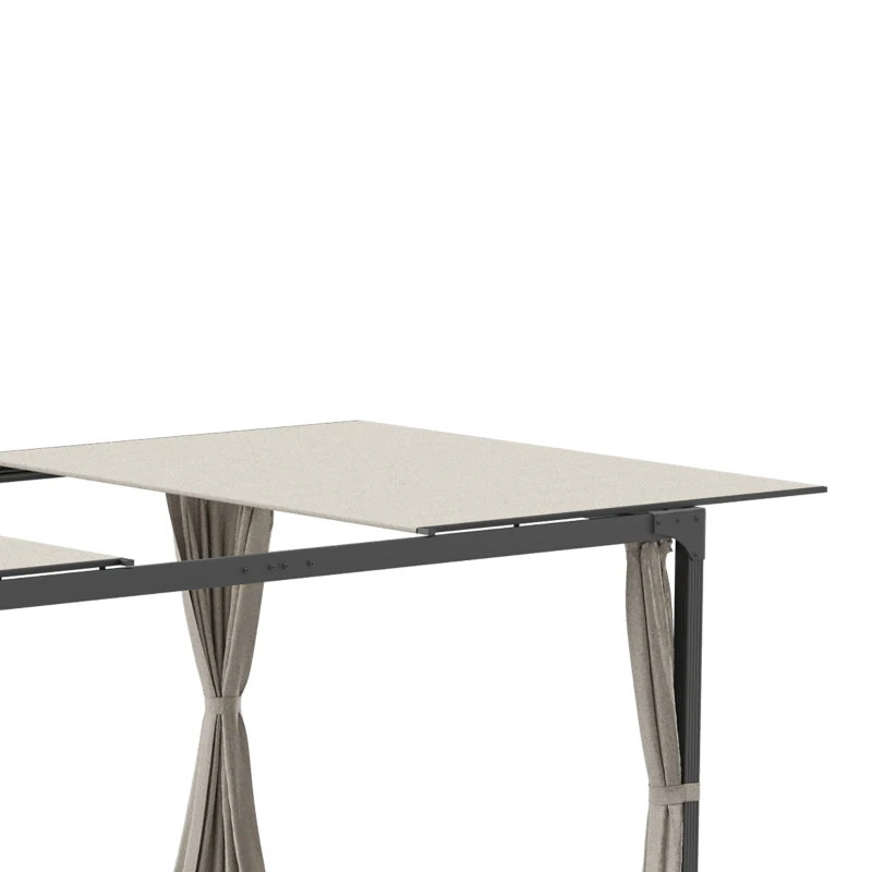 Outsunny Foisor cu pergola 3 x 3 (m) cu acoperis extensibil, Adapost cu copertina cu pergola retractabila cu perdele, Cadru din aluminiu pentru gradina, peluza, curte si terasa, bej(m-9)