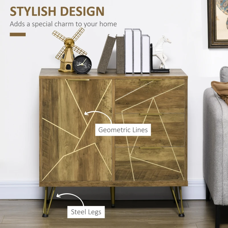 HOMCOM Storage Cabinet, Modern Display Storage Organizer with 3 Drawers and Steel Legs for Living Room, Bedroom, Bronze