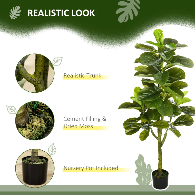 HOMCOM Smochin-lira artificial in ghiveci, Plante Ficus artificial pentru interior, exterior, pentru decorul casei, biroului, camerei de zi, 90cm, verde