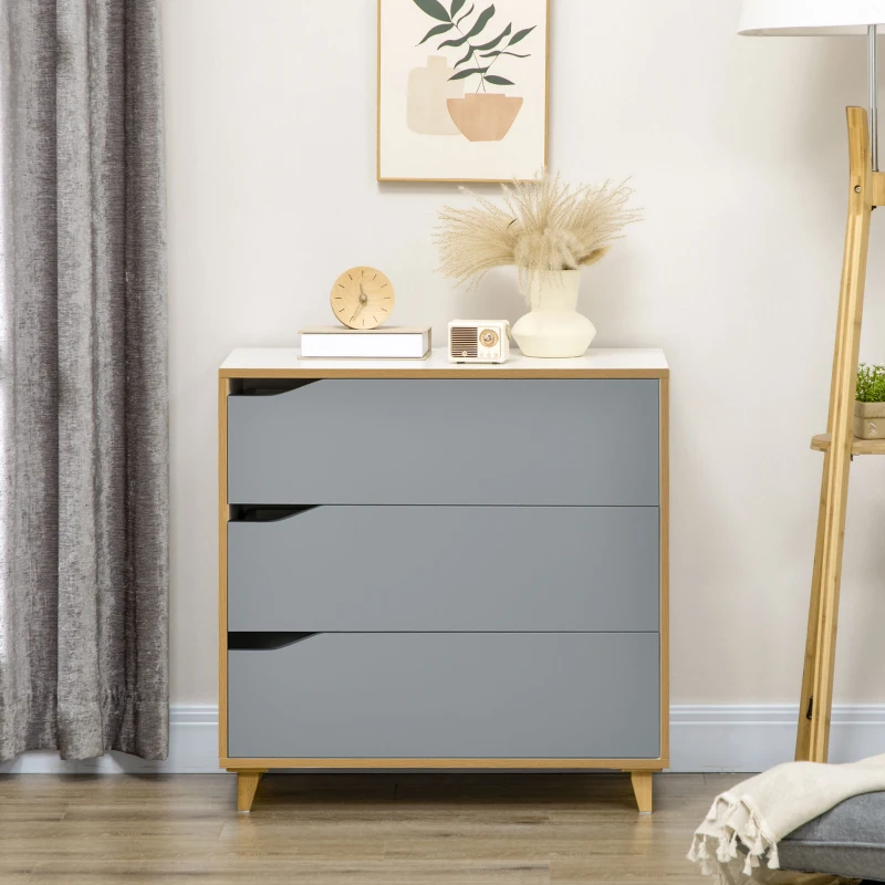 HOMCOM Comoda cu 3 sertare din PAL si MDF pentru dormitor si sufragerie, 75x42x75 cm, gri, alb si maro