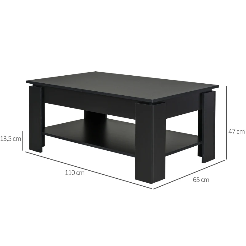 HOMCOM Masa pentru Cafea Joasa pe 2 Niveluri in Lemn Negru 110x65x47cm