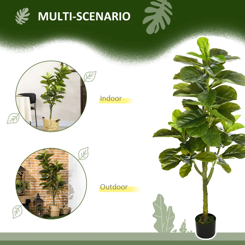 HOMCOM Smochin-lira artificial in ghiveci, Plante Ficus artificial pentru interior, exterior, pentru decorul casei, biroului, camerei de zi, 90cm, verde