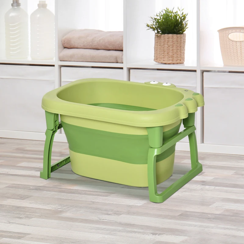 HOMCOM Cadita pentru baita pentru nou-nascuti si copii cu varsta intre 0-6 ani, din plastic antiderapant, verde, 75.3x55.4x43cm