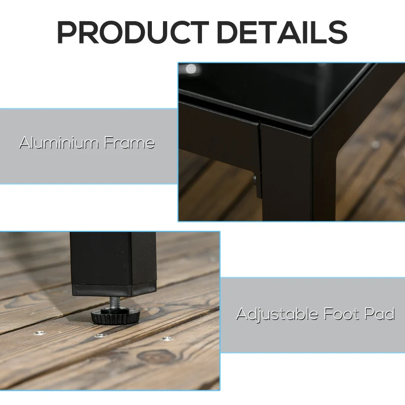 Outsunny Masa pentru exterior cu 8 locuri, Masa dreptunghiulara din aluminiu pentru gradina, cu blat din sticla securizata, negru