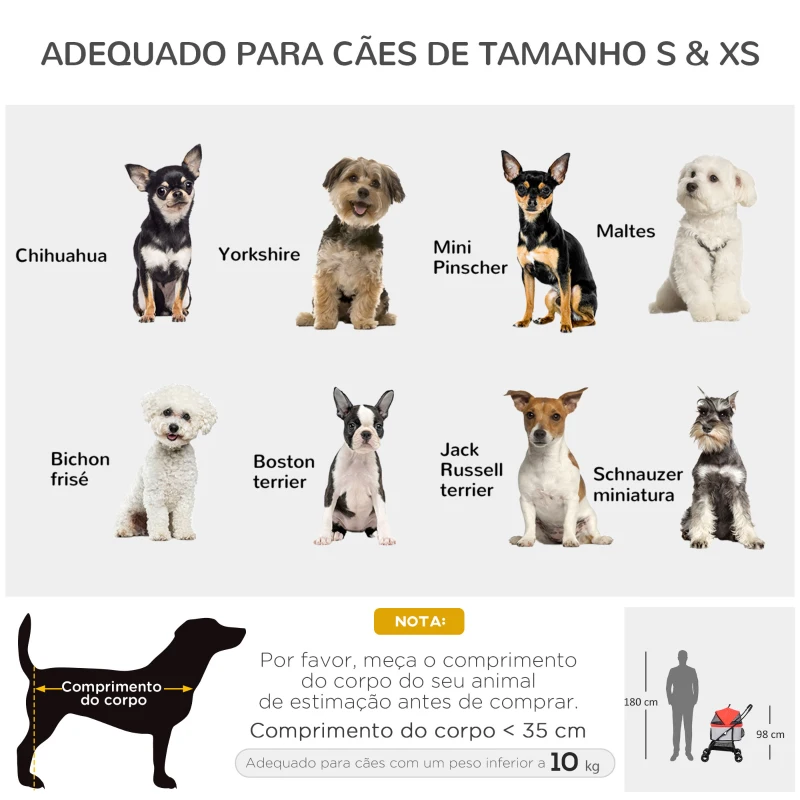 PawHut Carrinho para Animais de Estimação 3 em 1 Dobrável com Bolsa de Transporte Cesta de Armazenamento e Travão 82x49,5x98cm Vermelho
