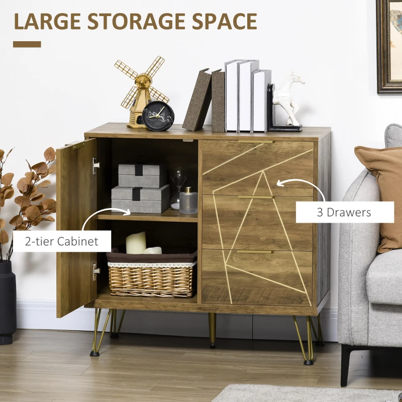 HOMCOM Storage Cabinet, Modern Display Storage Organizer with 3 Drawers and Steel Legs for Living Room, Bedroom, Bronze
