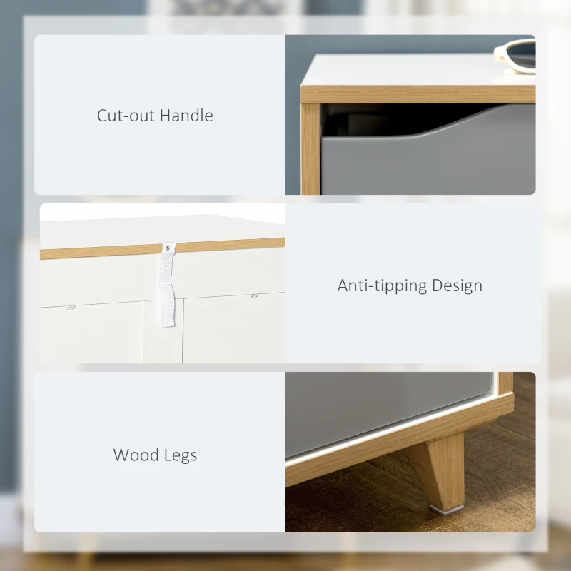 HOMCOM Comoda cu 3 sertare din PAL si MDF pentru dormitor si sufragerie, 75x42x75 cm, gri, alb si maro