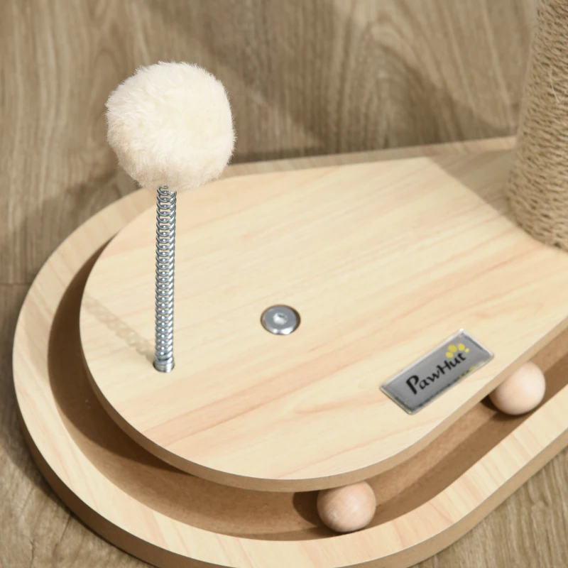 PawHut Stalp de zgariat din PAL si iuta pentru pisici 4kg max cu mingi de joc incluse, 35x23x40 cm, culoare stejar