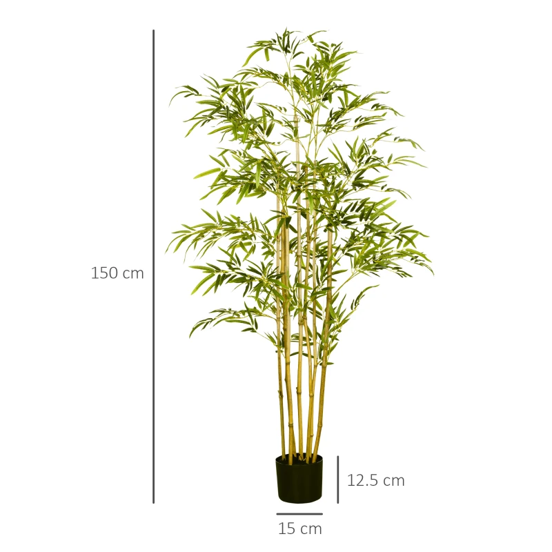 HOMCOM Arbore de Bambus Artificial in Ghiveci, Plante Artificiale Pentru Interior si Exterior pentru Decorarea Sufrageriei de Acasa, 150 cm, Verde