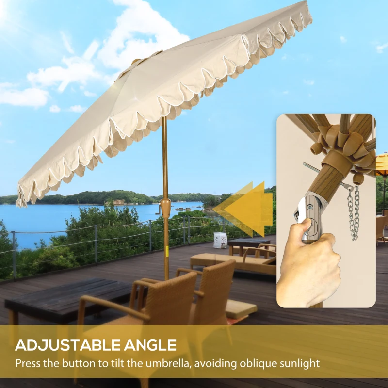 Outsunny Umbrela pentru gradina cu inclinare si manivela, Umbrela de exterior pentru masa cu acoperis dublu, kaki