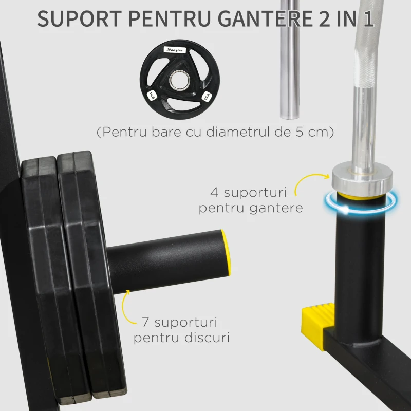 SPORTNOW Suport pentru greutati si mrene din otel si PP pentru discuri cu diametrul de 5 cm, 85,5x70x96 cm, negru